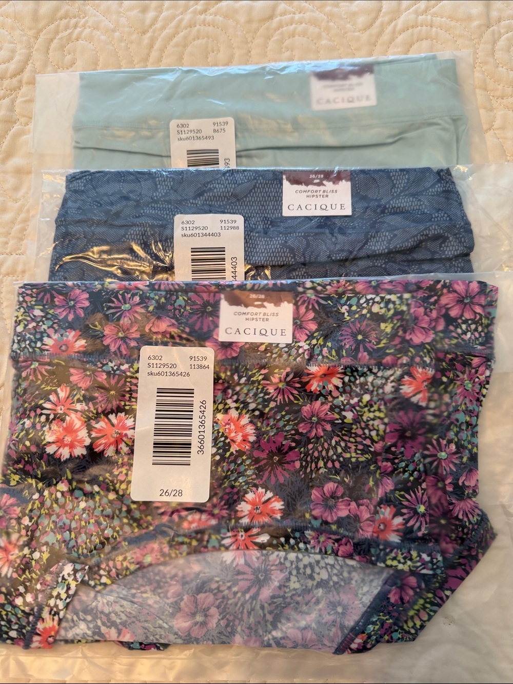 NWT Cacique Women’s Hipster Panty 3-Pack in Floral, Blue, and Mint